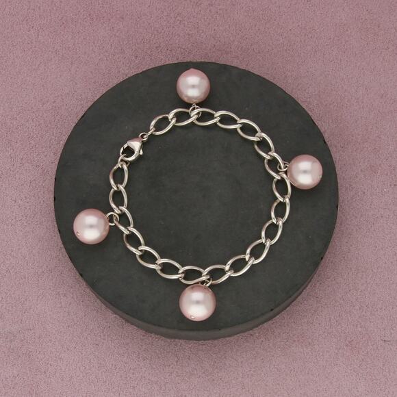 Sterling Jewelry - sterling silver pearl charm bracelet size 6.75in